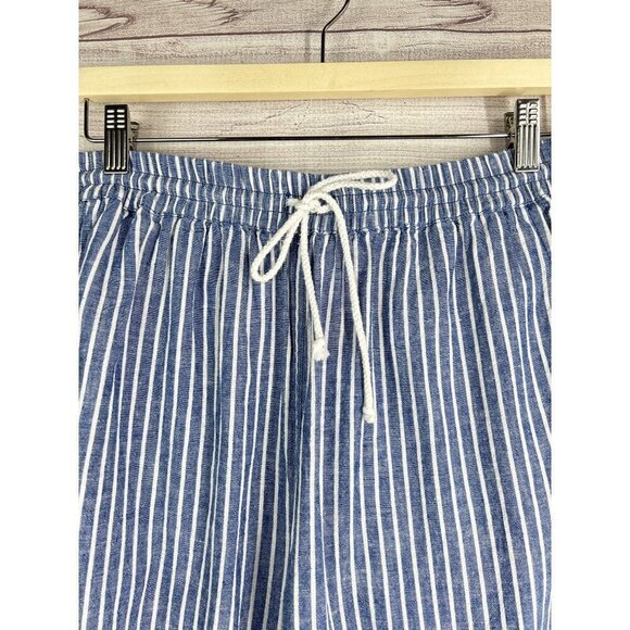 Beach Lunch Lounge Linen Blend Navy Striped Wide Leg Elastic Waist Pants Size Me - Picture 4 of 10